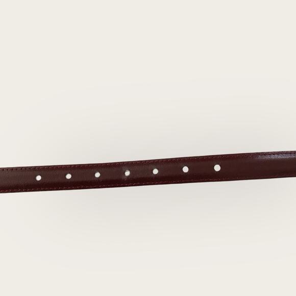 Burgundy Maroon Leather Belt with Gold Buckle Skinny Size Medium - Picture 5 of 7